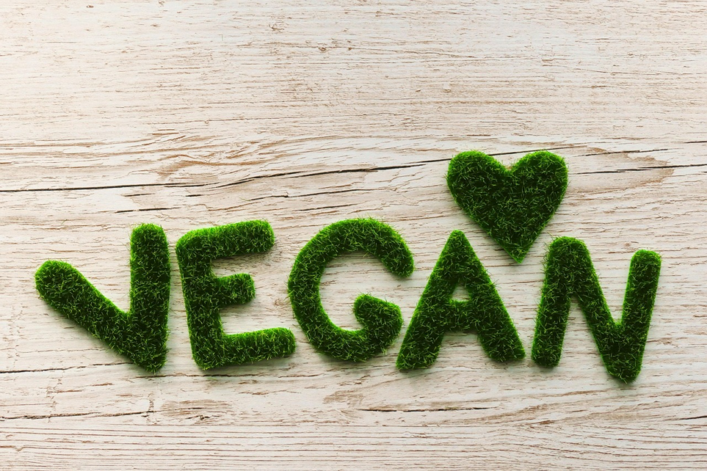 VEGAN written in grass letters