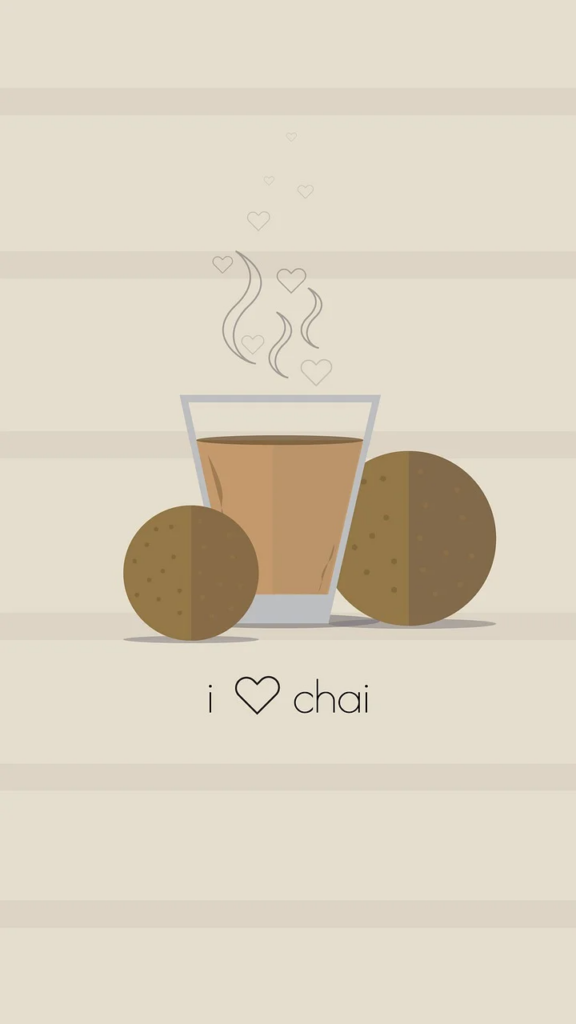a photo of tea with biscuits that says "I love chai"