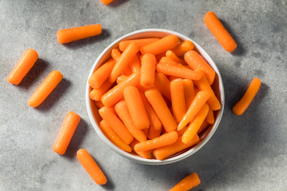 Raw Orange Organic Baby Carrots in a Bowl