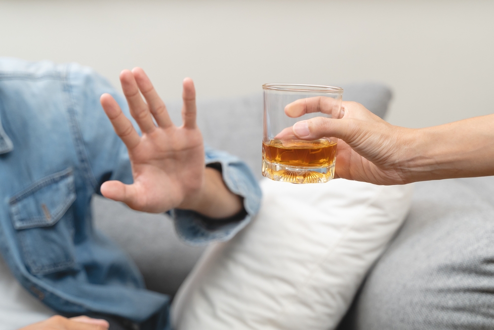 Stop alcohol concept. Person refuse to drink alcohol.