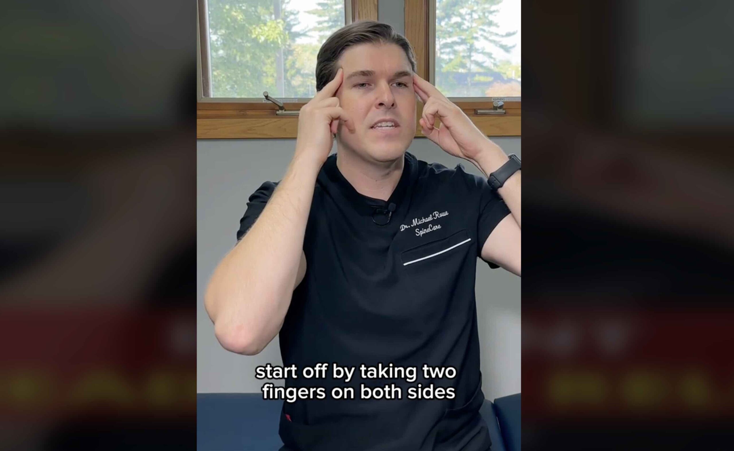 Dr. Michel Rowe on TikTok demonstrating how to technique to relieve a headache