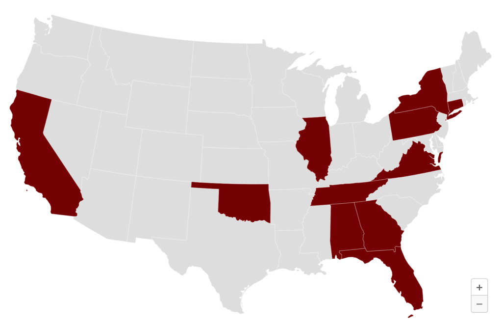 The 11 states affected by the green onion salmonella 