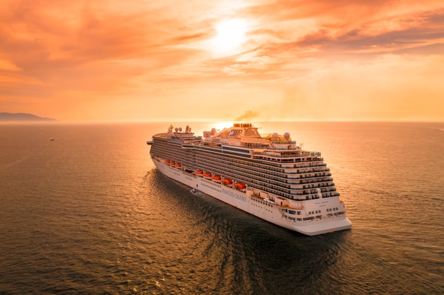 ship sailing in the sunset 