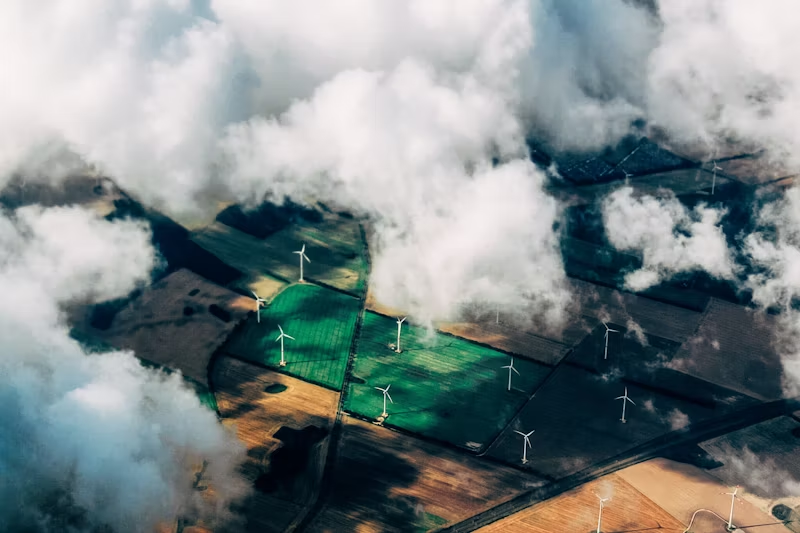 aerial view of windmills