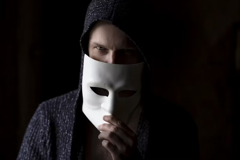 Person pulling down a mask 