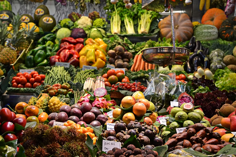 a large amount of fruits and vegetables