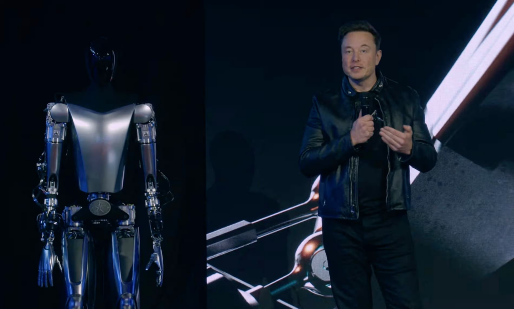 Elon Musk demonstrated a prototype of Optimus the humanoid robot in 2022.