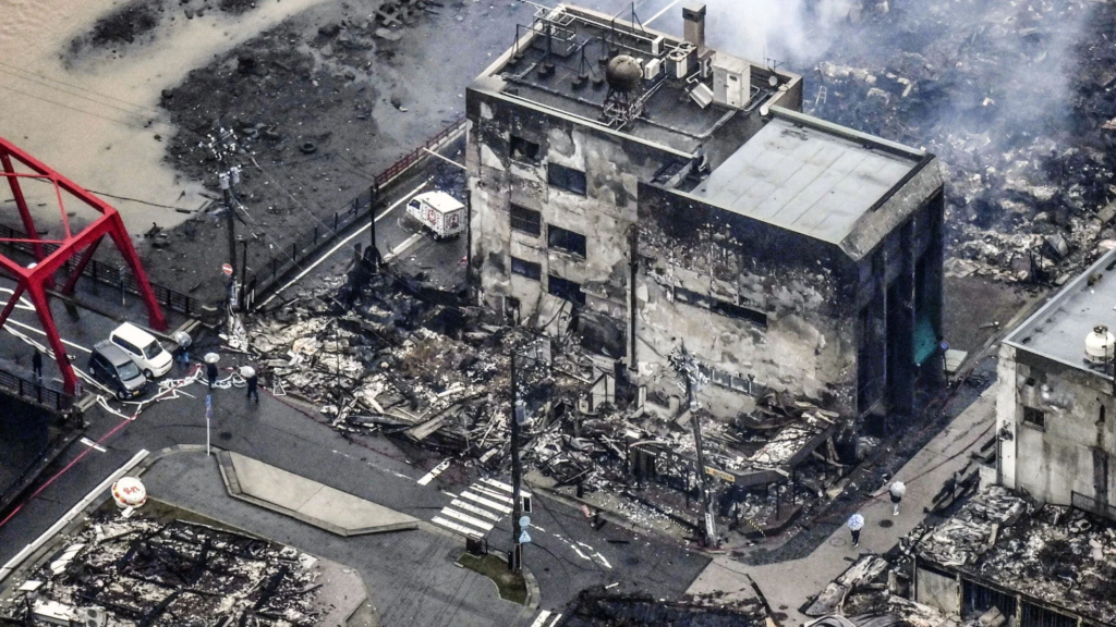 An area hit by a fire in Wajima in the central Japan prefecture of Ishikawa on Jan