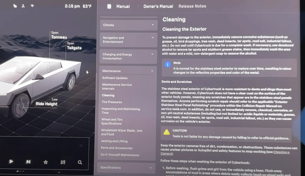 Heads Up Display of Cybertruck cleaning