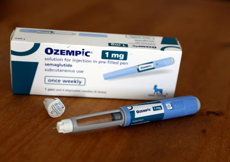 a box of Ozempic and contents sit on a table in Dudley, North Tyneside, Britain.