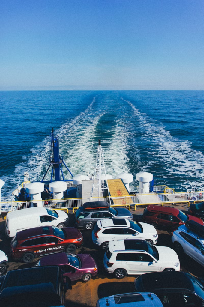 many cars on a boat