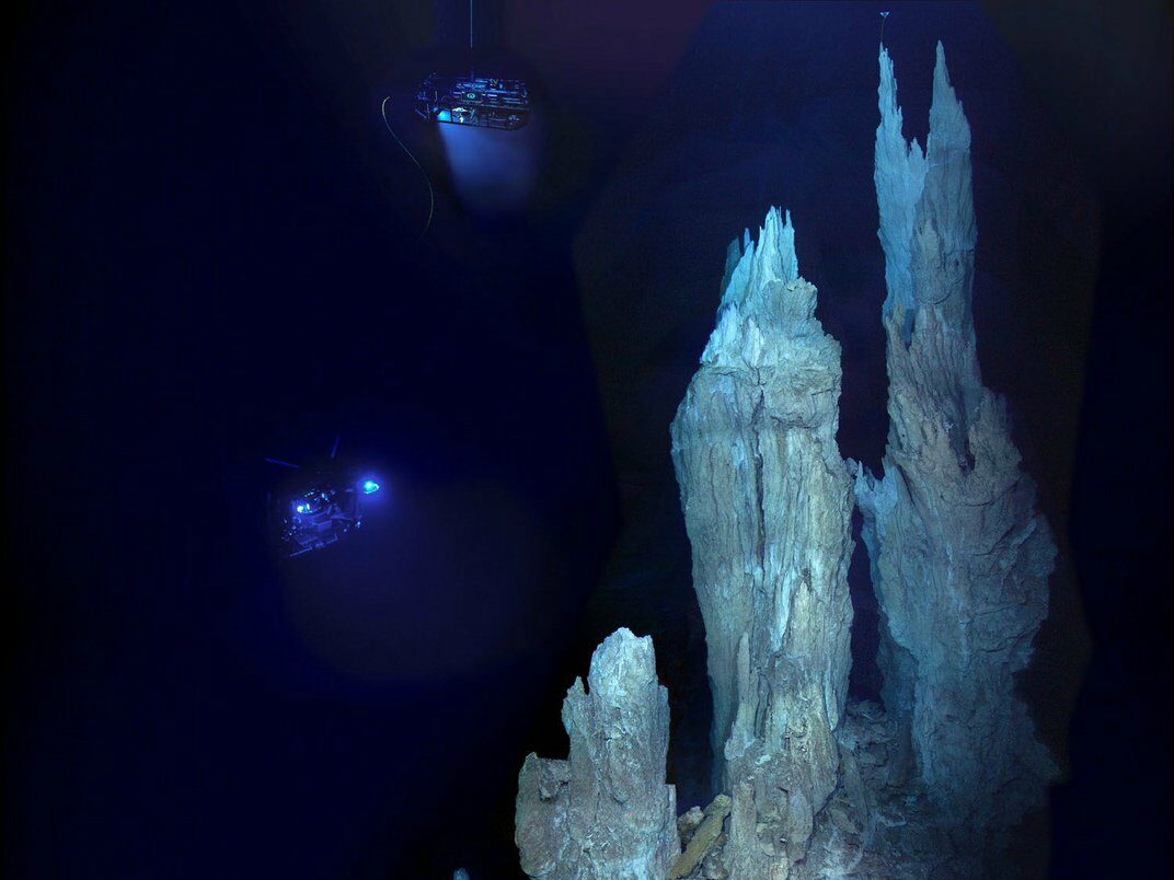 Carbonate chimneys of Lost City imaged during a 2005 expedition to the hydrothermal vent system