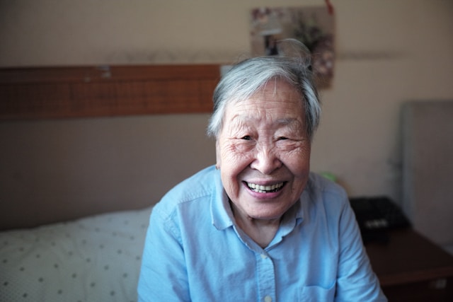 old woman in blue
