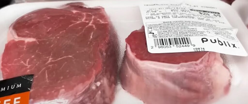 Packaged steaks.