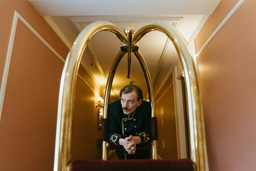 bellboy in a hotel lobby