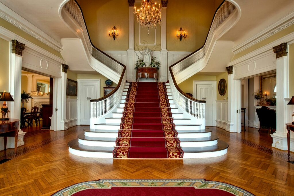 staircase with carpet in a hotel