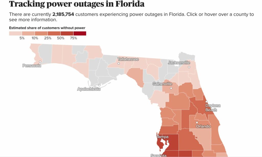A map of the power outages from the hurricane.