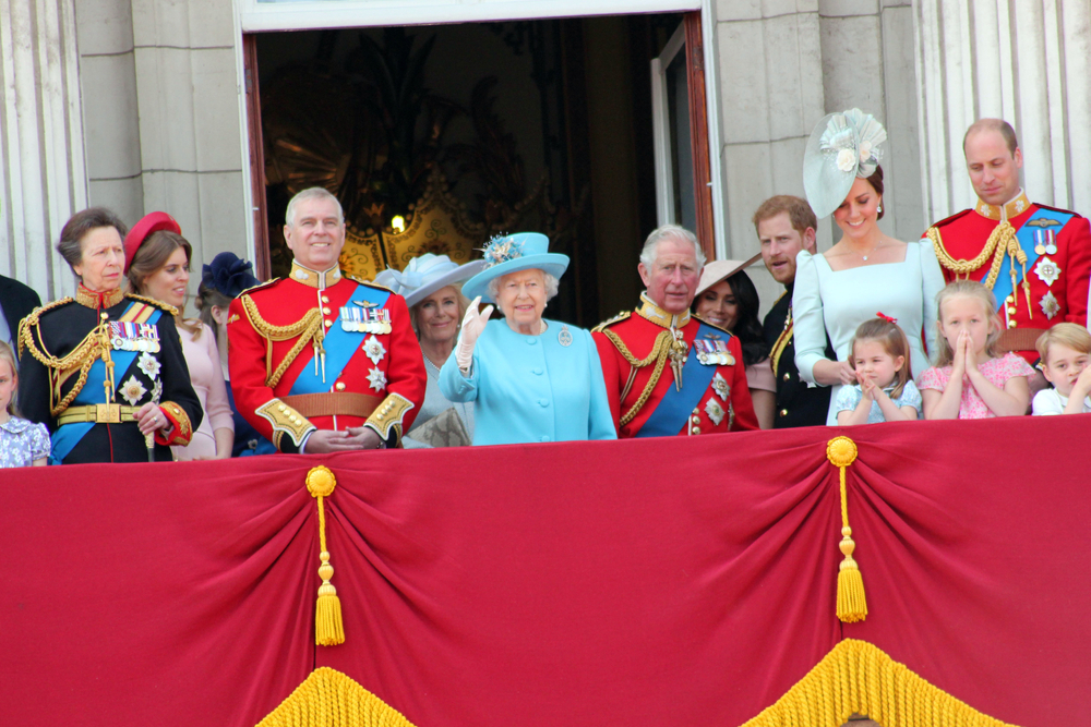 Queen Elizabeth, London, uk, June 2018- Meghan Markle, Prince Harry, George William, King Charles, Camilla, Trooping the colour Royal Family at Buckingham Palace,