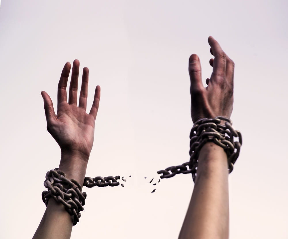 Close up jail law danger addict young sad guy ask god power joy help drug aid victory life. Closeup mental pain lady win sin limit old bind iron steel metal lock raise restrain will kidnap trap arrest