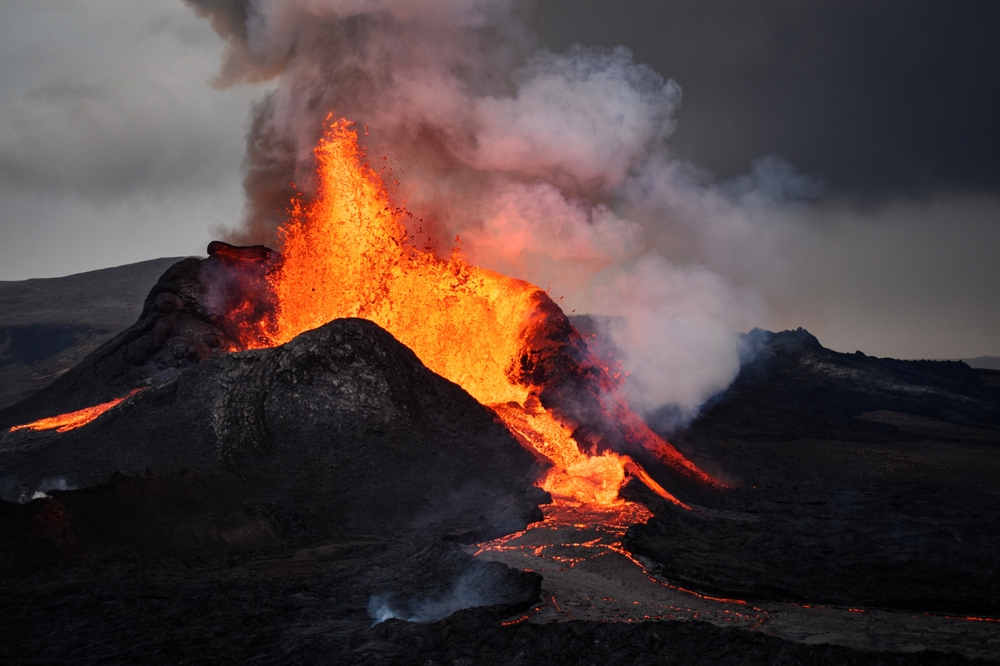 Fagradalsfjall volcano eruption on Reykjanes peninsula, Iceland.