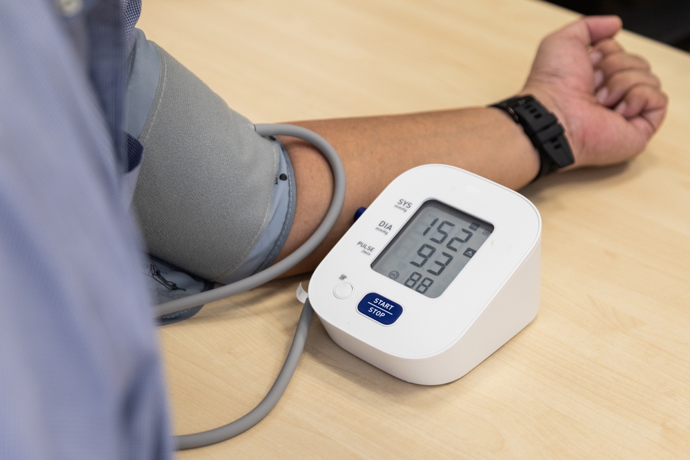 Blood pressure examination result suggested hypertension with high systolic and diastolic readings
