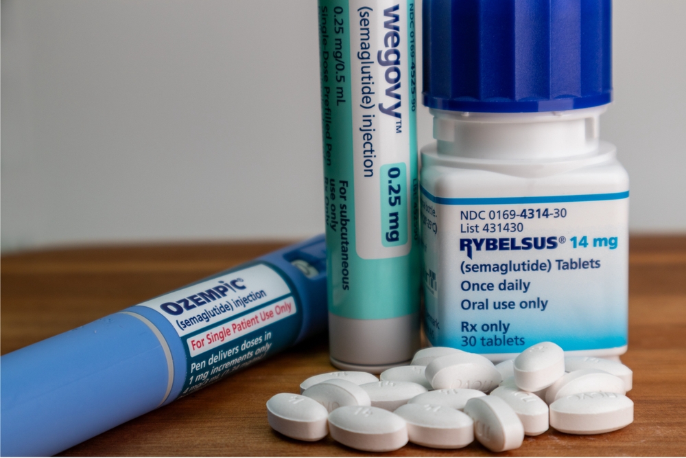 Valparaiso IN USA - March 21, 2024: Ozempic, wegovy and Rybelsus semaglutide medications close up