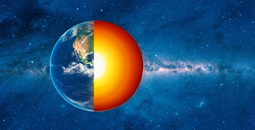 The structure of the earth's crust. Earth cross section in space view. "Elements of this image furnished by NASA"
