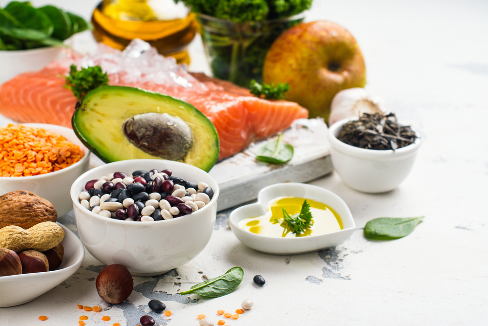 Low cholesterol food. Healthy heart nutrition. Space for text
