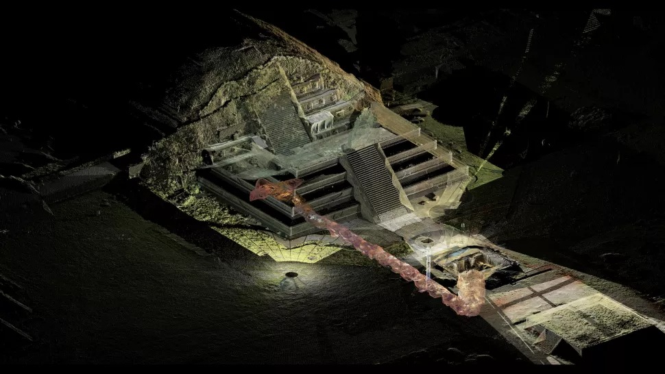 Digital reconstruction of the tunnel under the Teotihuacan pyramid.