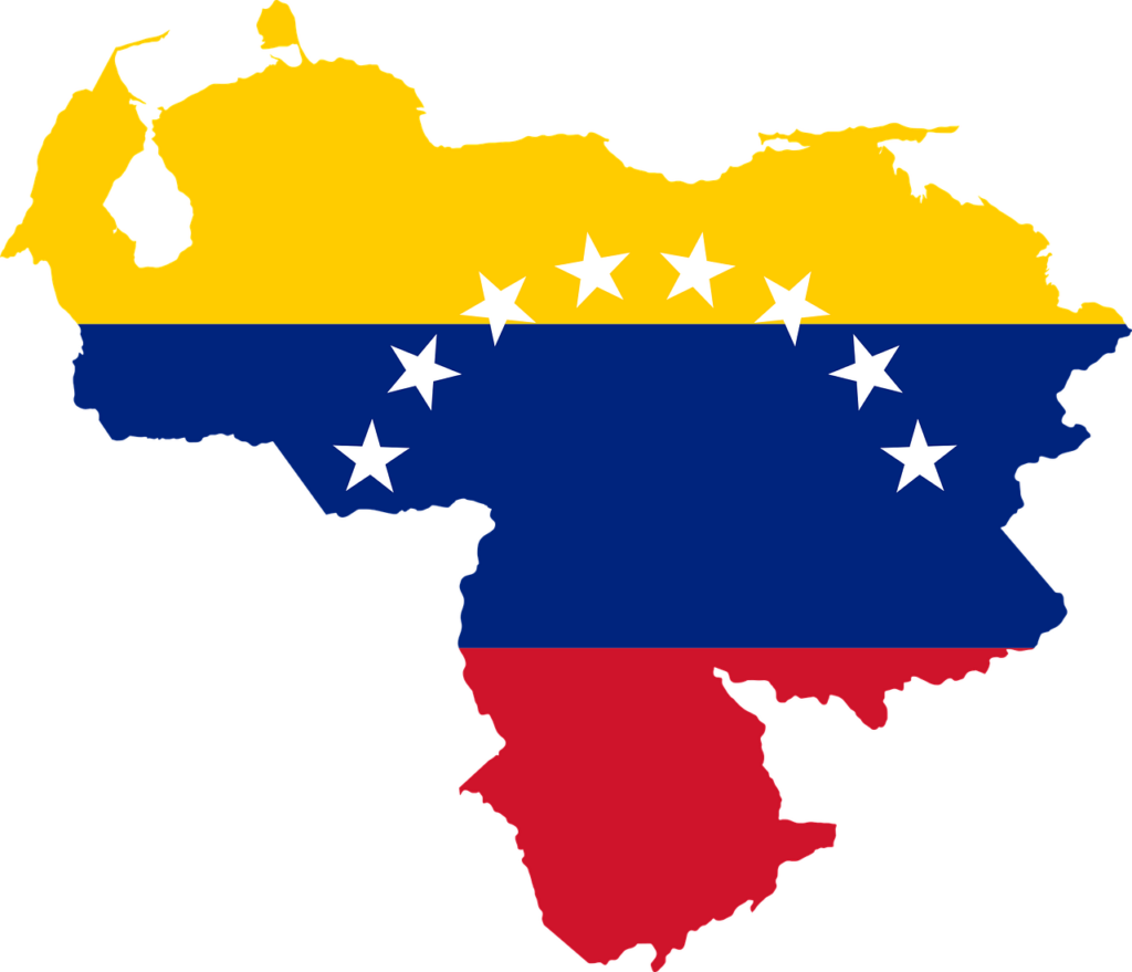 Venezuela country outline coloured in by their flag