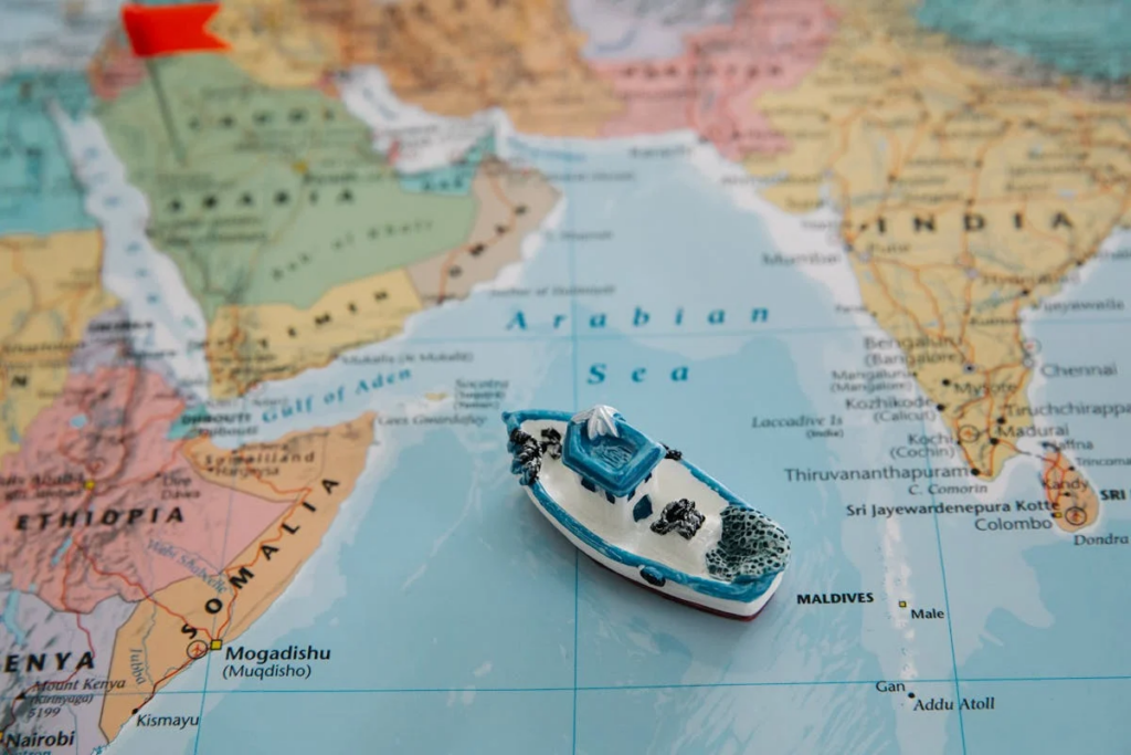 boat on a map beside Somalia
