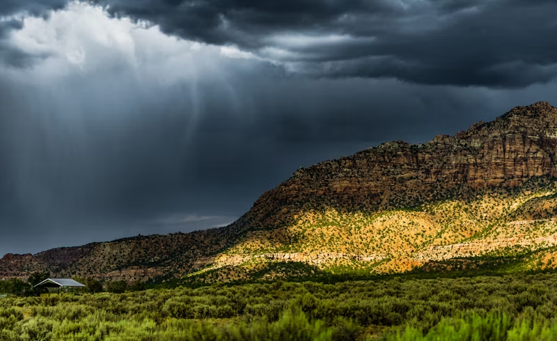 Heavy rain falling in the distance