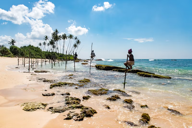 people fishing on the beach