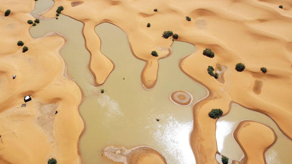 Lakes forming between sand dunes due to the heavy rainfall
