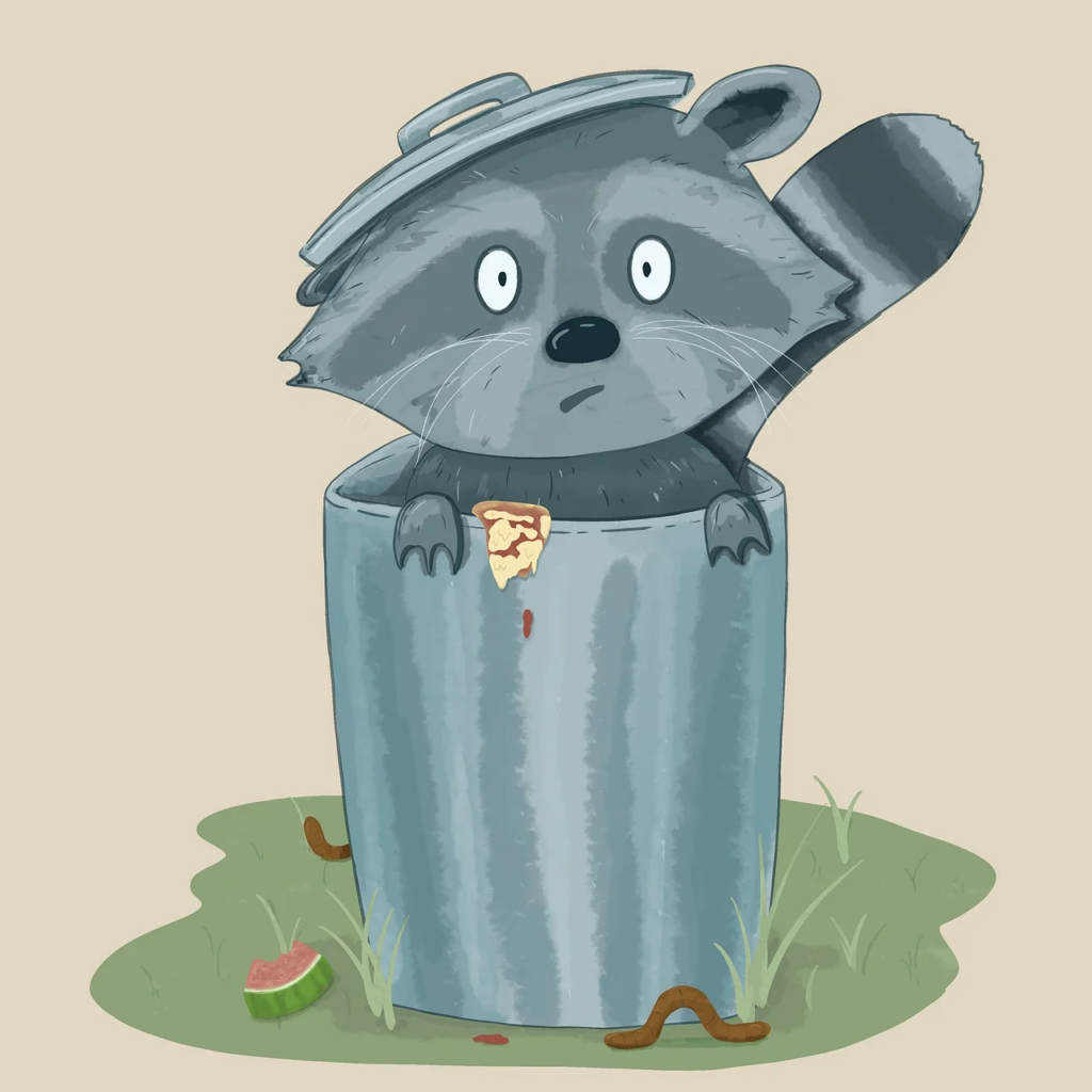 Raccoon in a garbage can