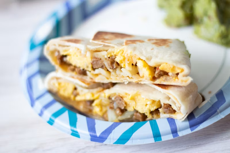 breakfast burrito cut tin half