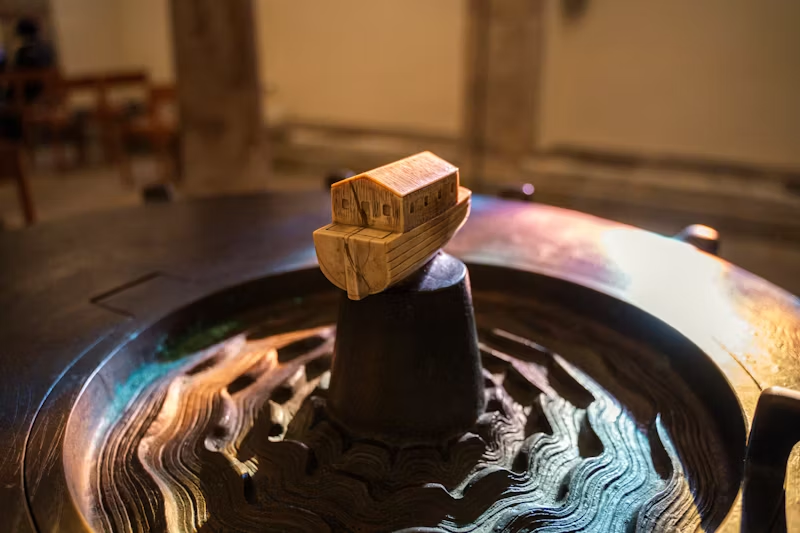 Noah's ark figurine on fake water