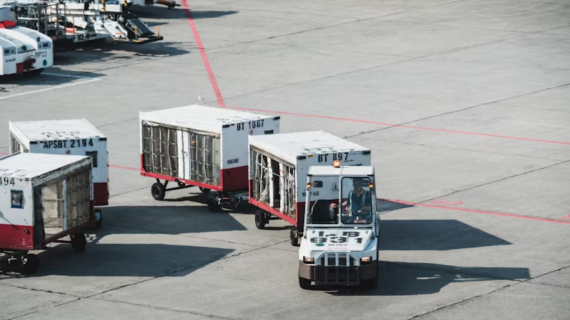 cargo bins on a trolley at an airport