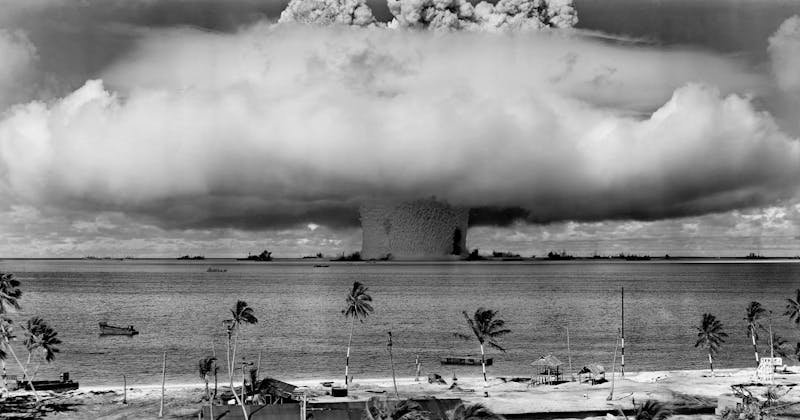 bomb detonation in black and white