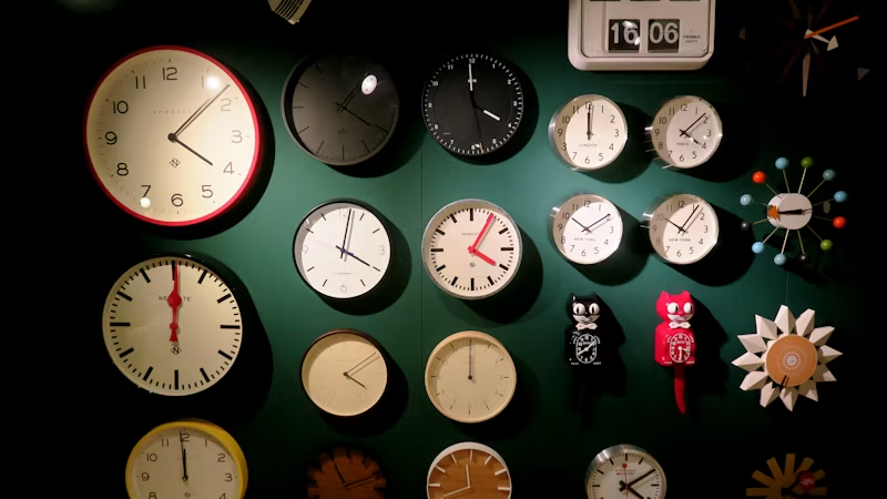 many clocks on a wall
