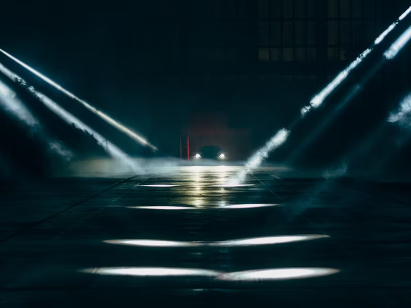 spotlights along a vehicle runway