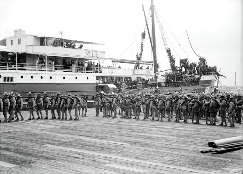 war platoons boarding a boat