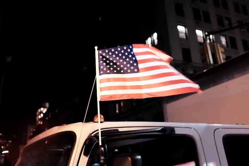 the American flag on a truck