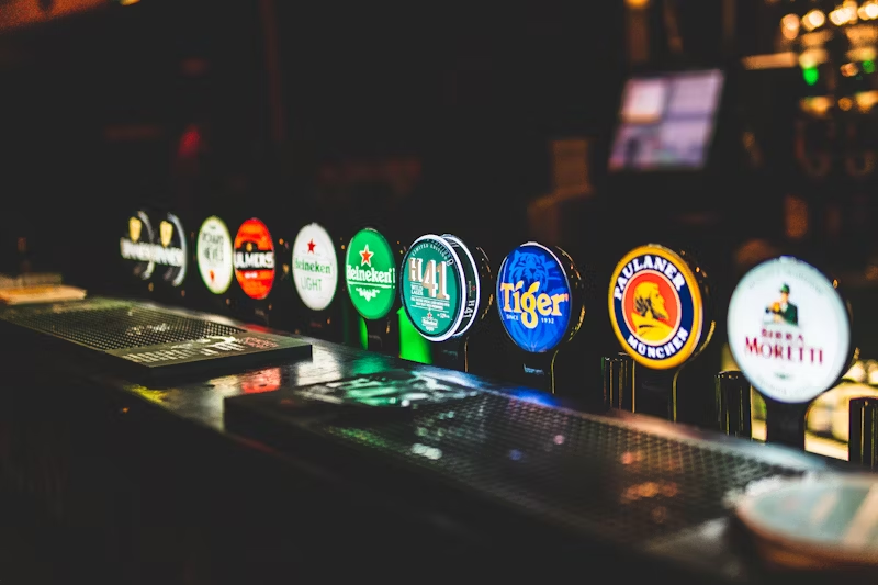 assorted beers on tap