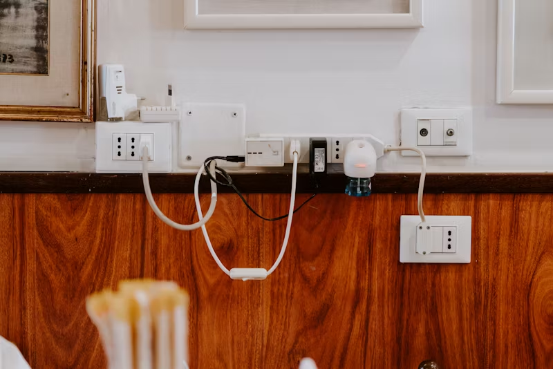 a series of plugs in the wall