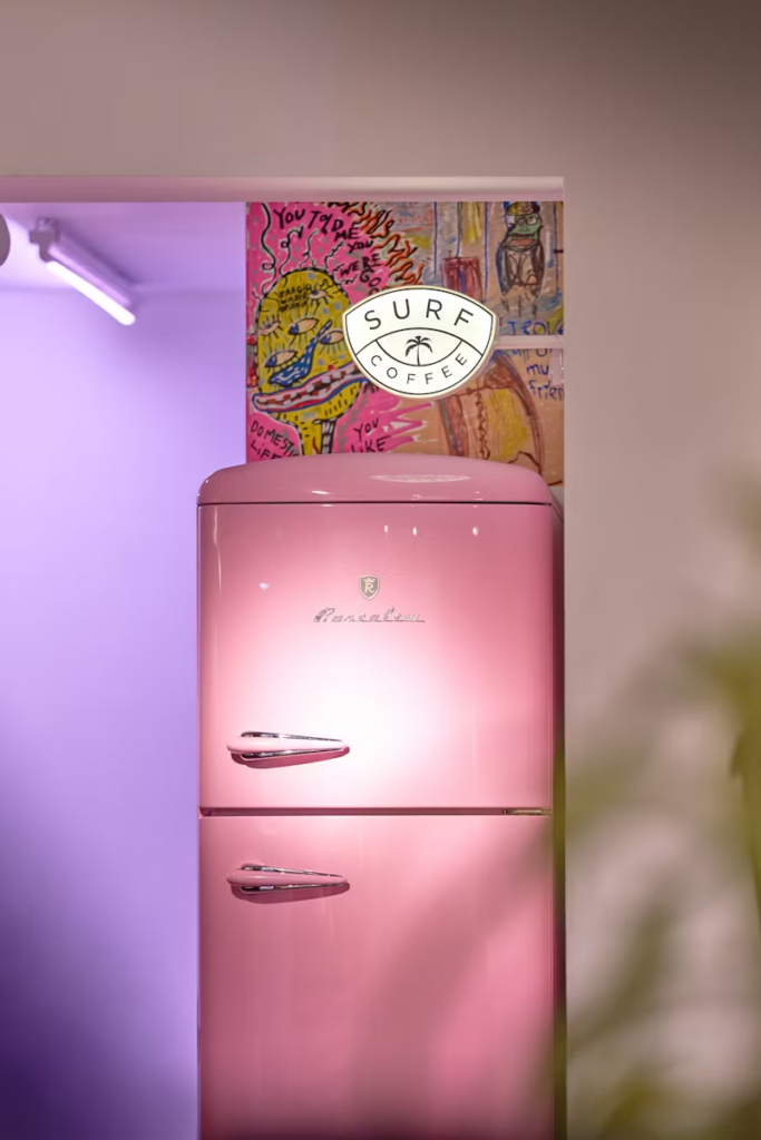 a pink refrigerator 
