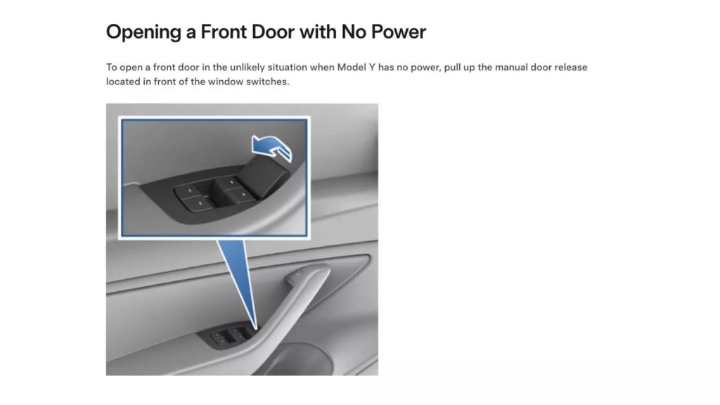 instructions on opening Tesla doors 