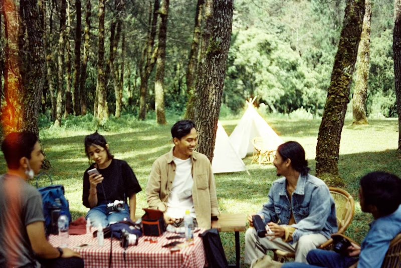 friends eating meal picnic