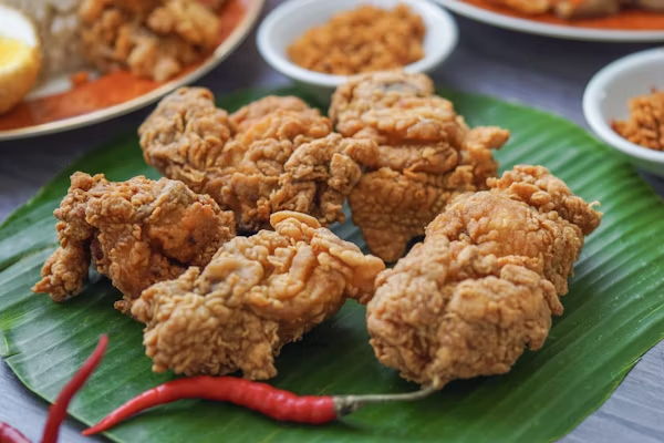 fried chicken on a leaf plate