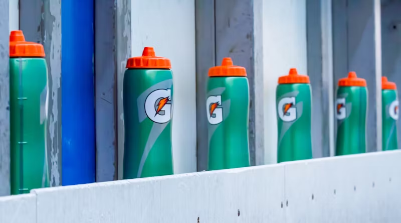 a lineup of gatorade bottles